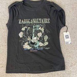 NWT Zadig & Voltaire Donate Guitare Carbone XS Gray Top Tee Shirt